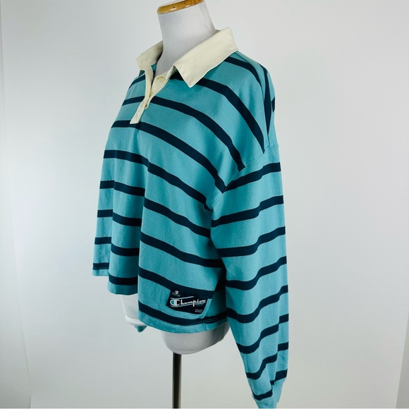 Champion Striped Long Sleeve Rugby Shirt Collared Size XL - Picture 4 of 7